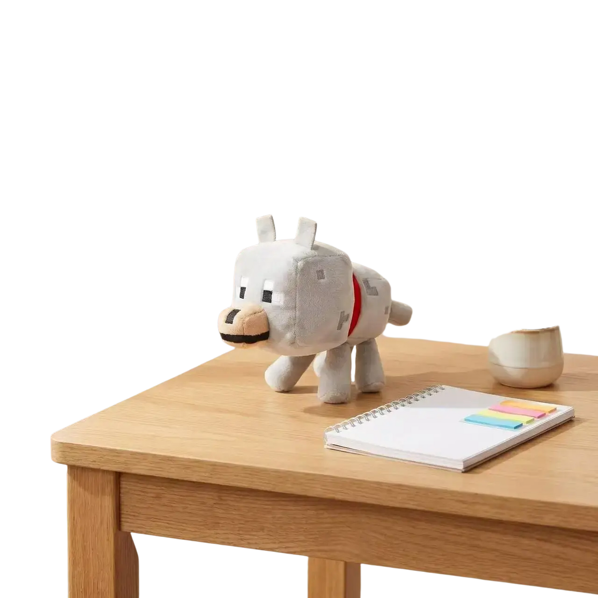 Gray wolf plush stuffed animal toy 20cm with black and tan facial features and red collar detail