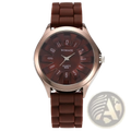 Womage floral silicone watch with a sleek brown silicone strap and rose gold-tone case and dial for casual dress use