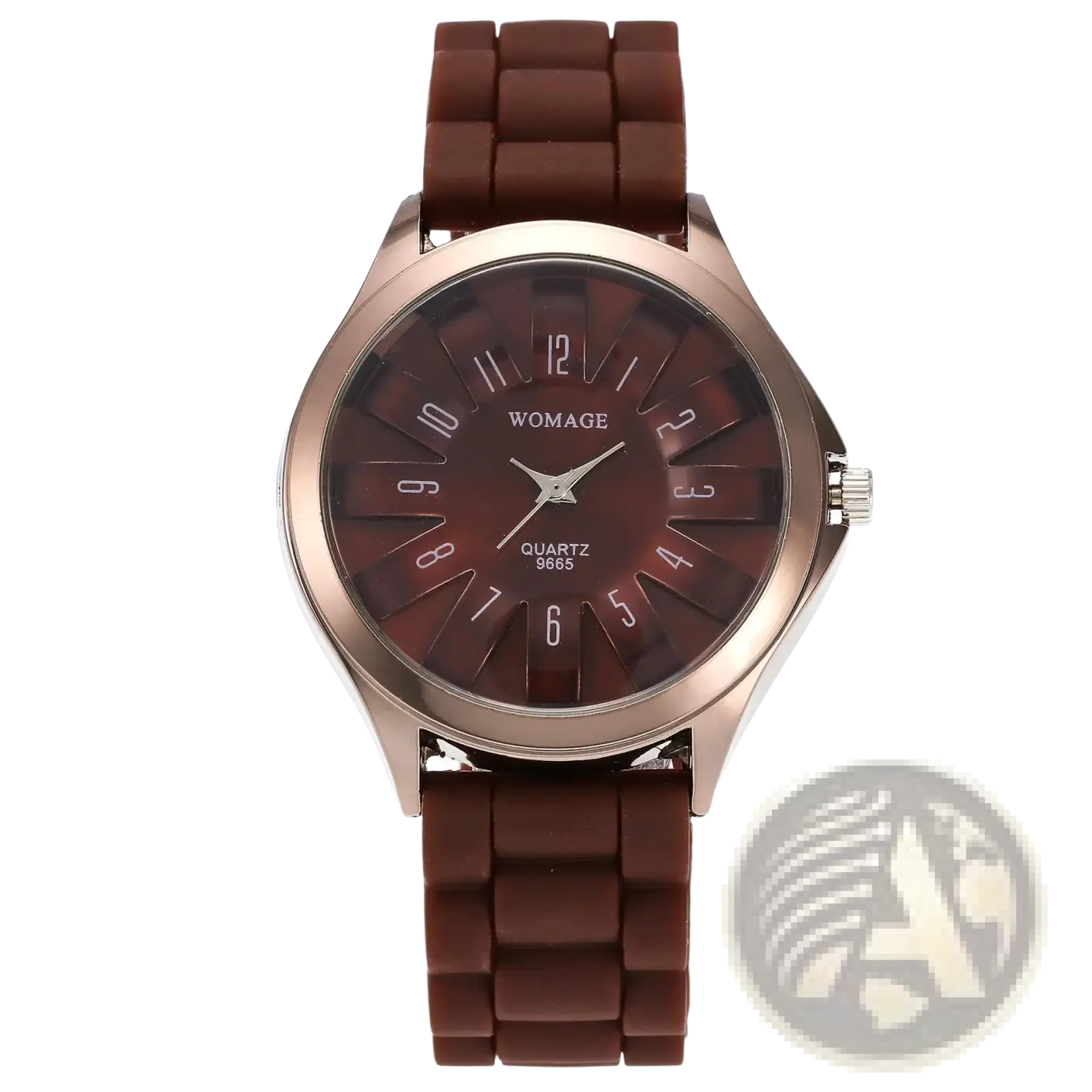 Womage floral silicone watch with a sleek brown silicone strap and rose gold-tone case and dial for casual dress use