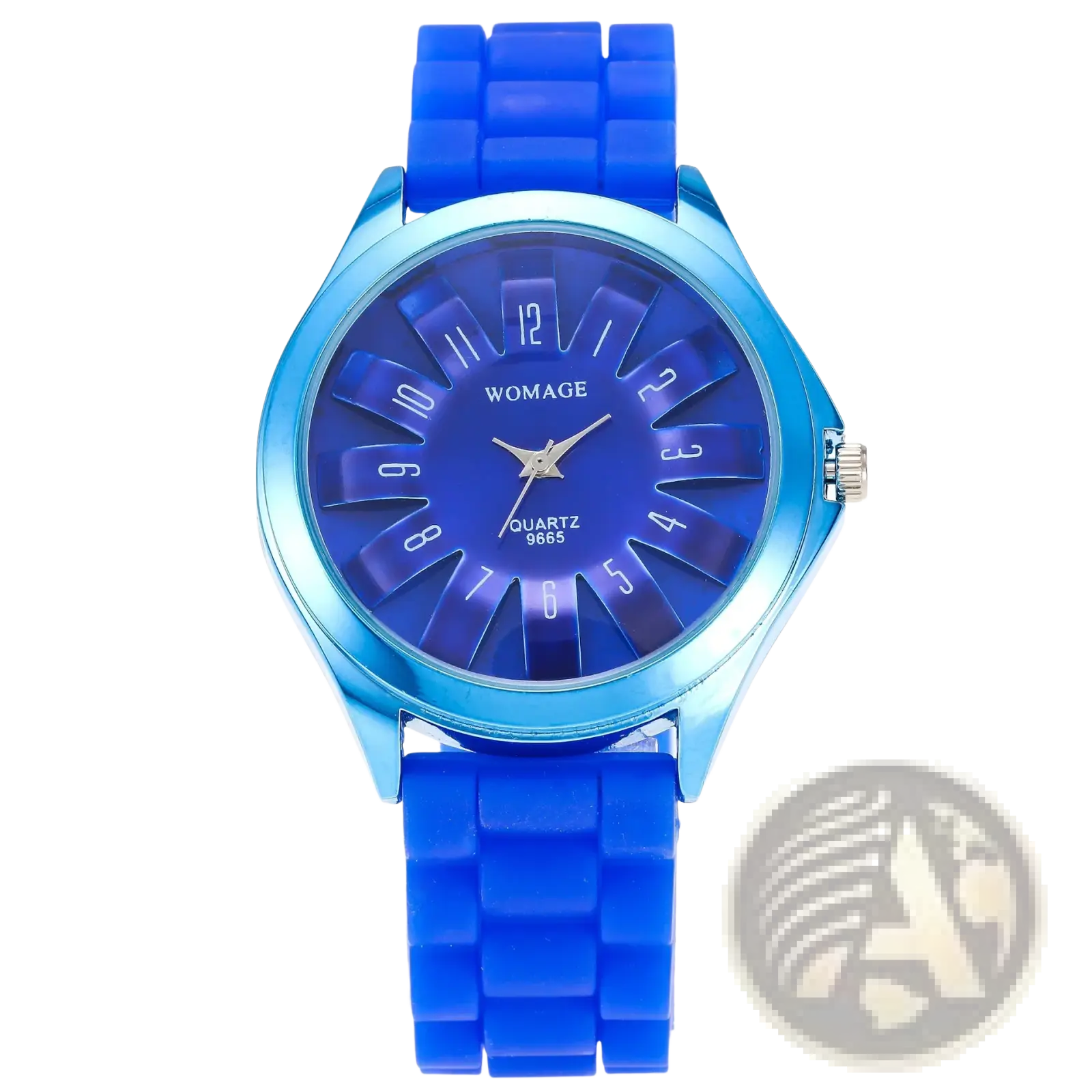 Vibrant blue womage floral silicone watch with matching blue dial and metallic bezel for casual dress use