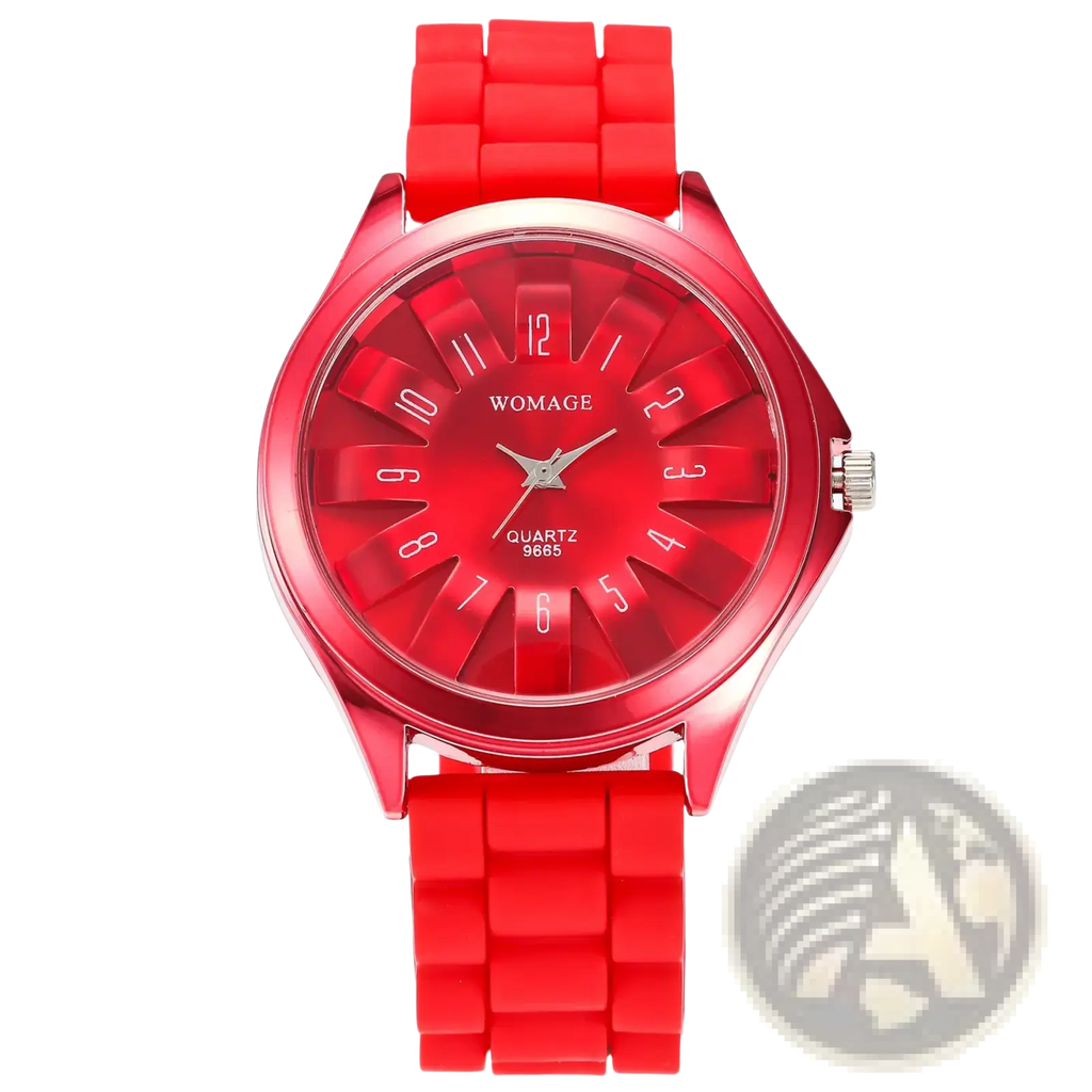 Vibrant red womage floral silicone watch with translucent dial silver-tone hands casual dress timepiece