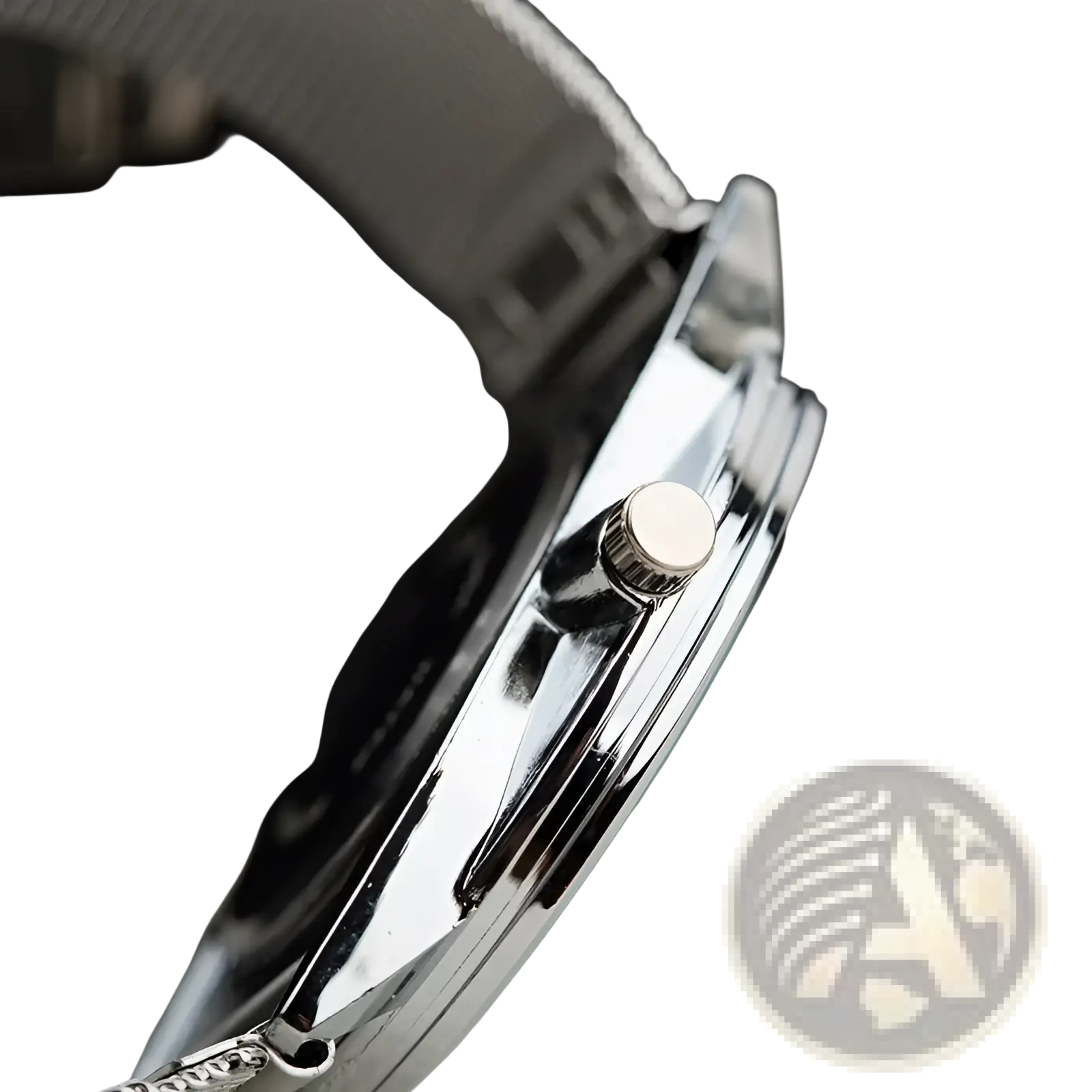 Womage rectangular silver mesh quartz watch with polished metal case crown and integrated mesh strap