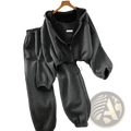 Women 3-piece tracksuit hoodie vest and joggers set in dark gray quilted textured fabric with elastic cuffs and waistband