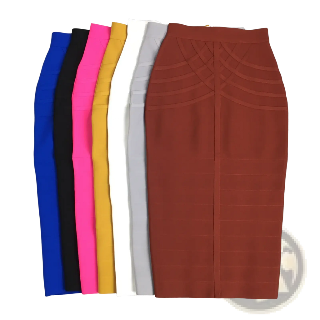 Women bandage midi skirt high waisted pencil skirts in vibrant blue black pink yellow white and gray colors