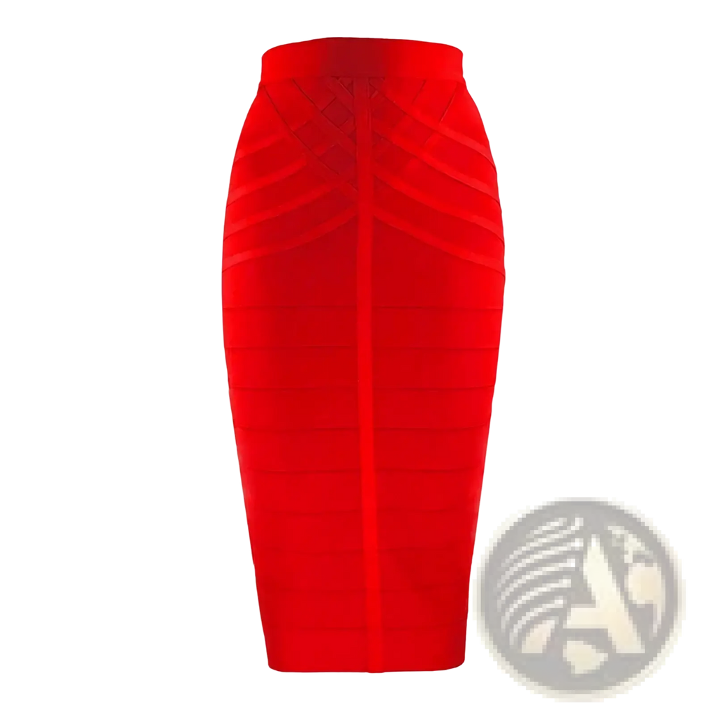 Women bandage midi skirt high waisted pencil skirt in vibrant red with a structured ribbed design and form-fitting silhouette
