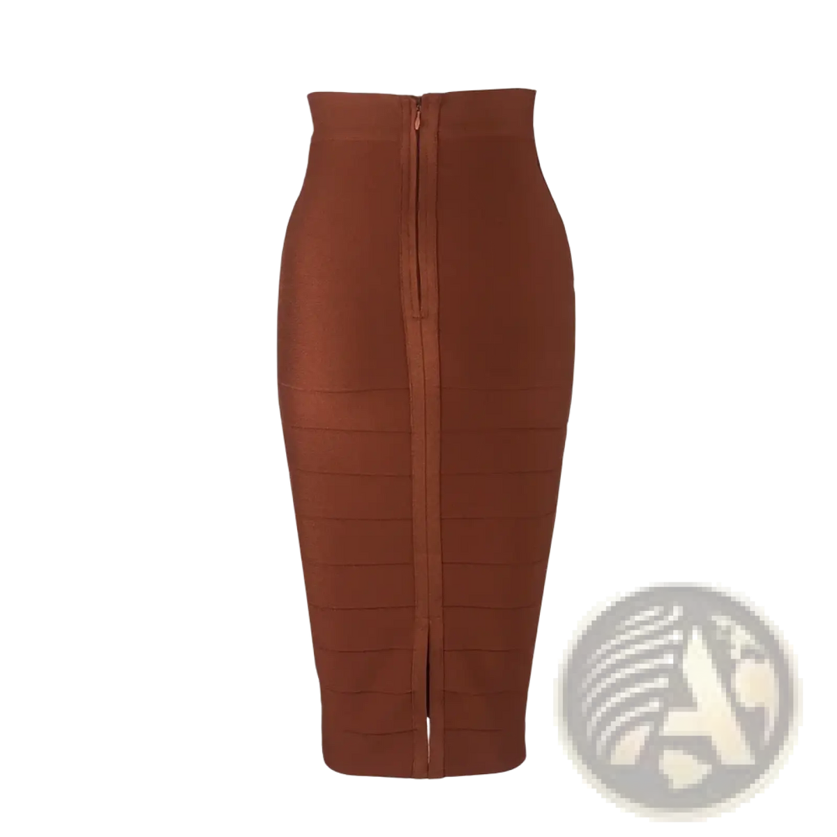 Women bandage midi skirt high waisted pencil skirt in sleek rust color with structured fit and horizontal seam detailing