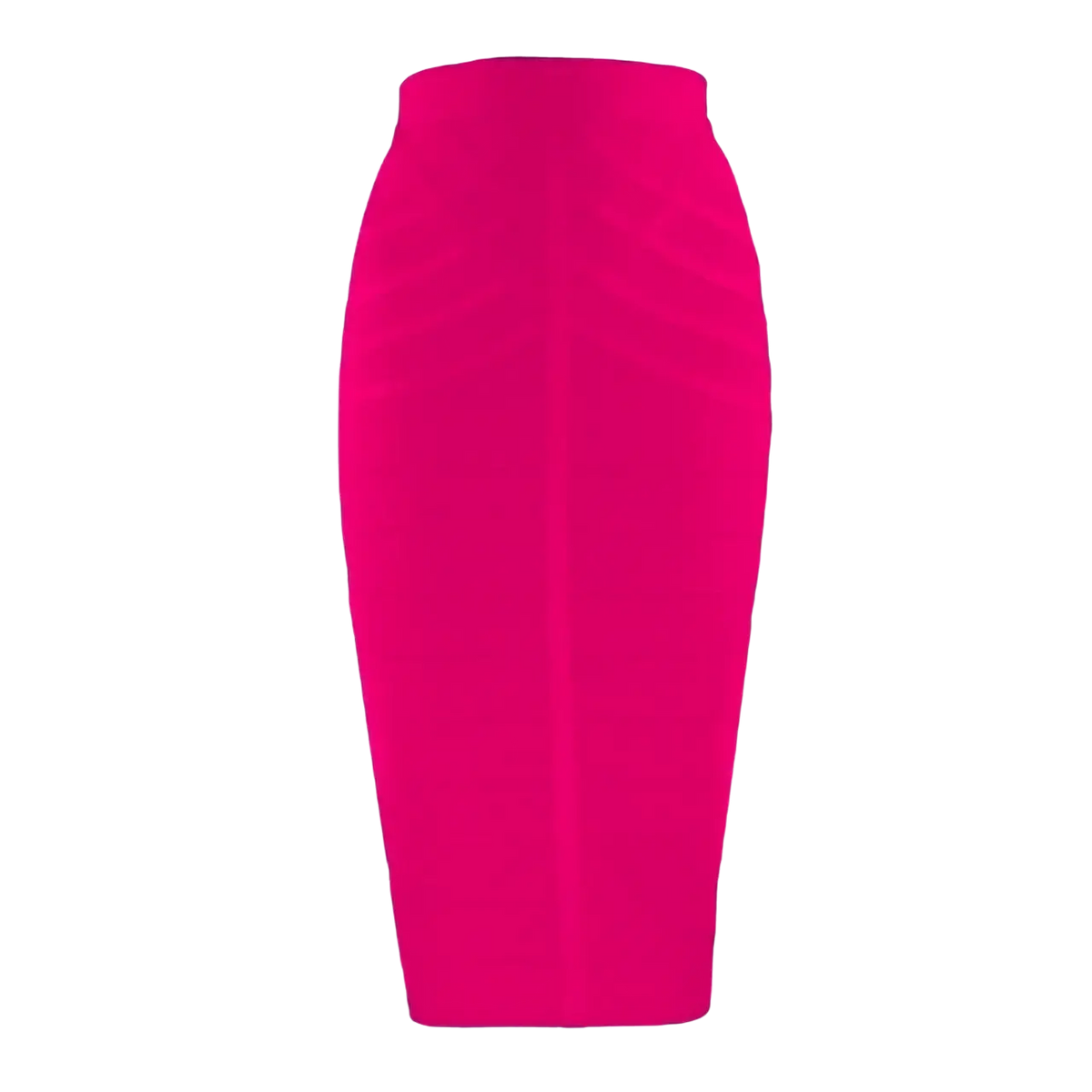 Women bandage midi skirt in vibrant fuchsia with high waisted sleek pencil silhouette and subtle vertical seams