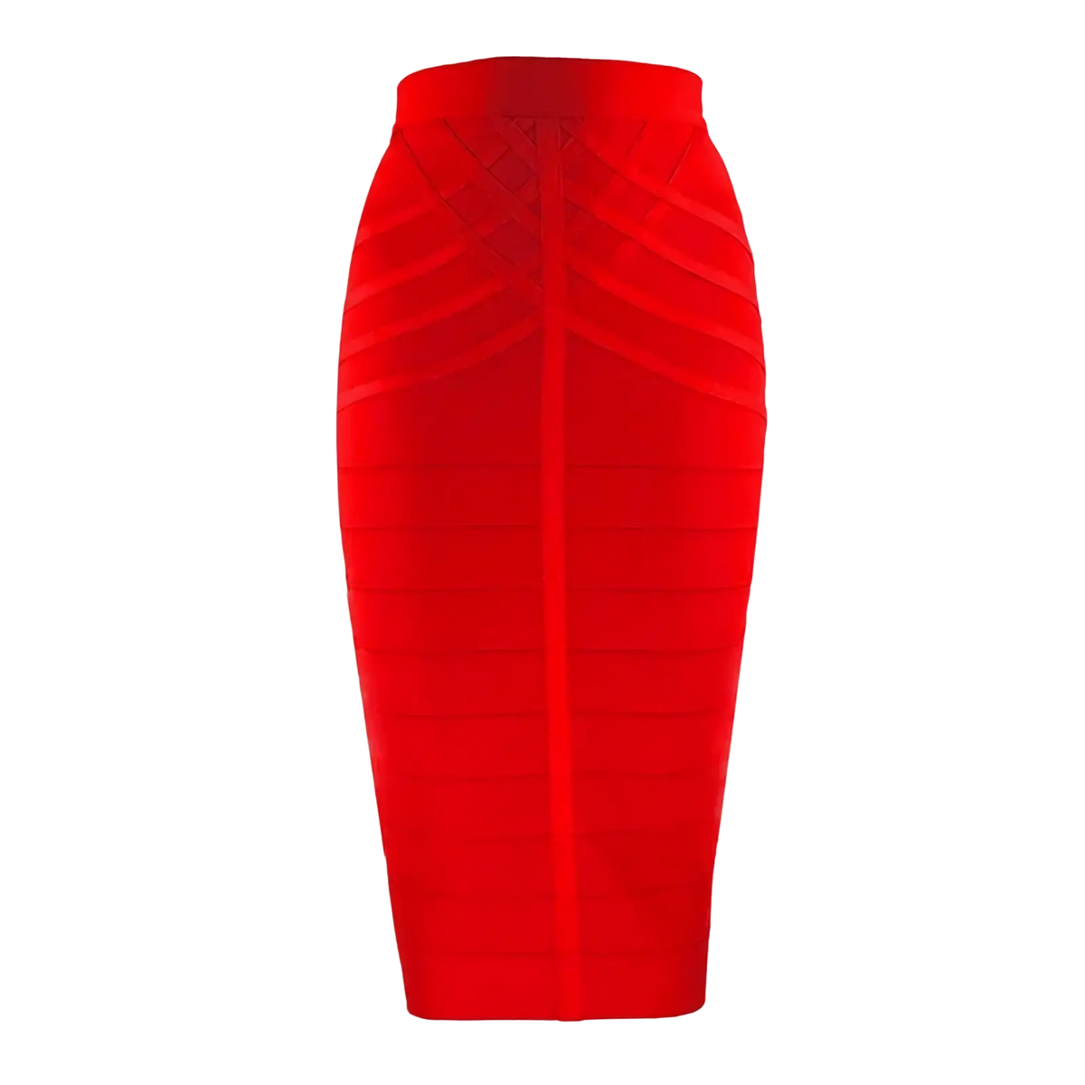 Women bandage midi skirt high waisted pencil skirt in vibrant red with a structured ribbed design and form-fitting silhouette