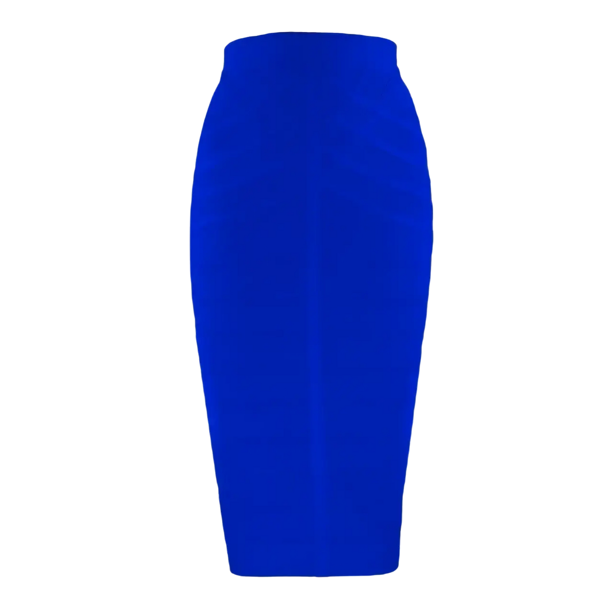A vibrant royal blue women bandage midi skirt with a high waistline and sleek, form-fitting fabric