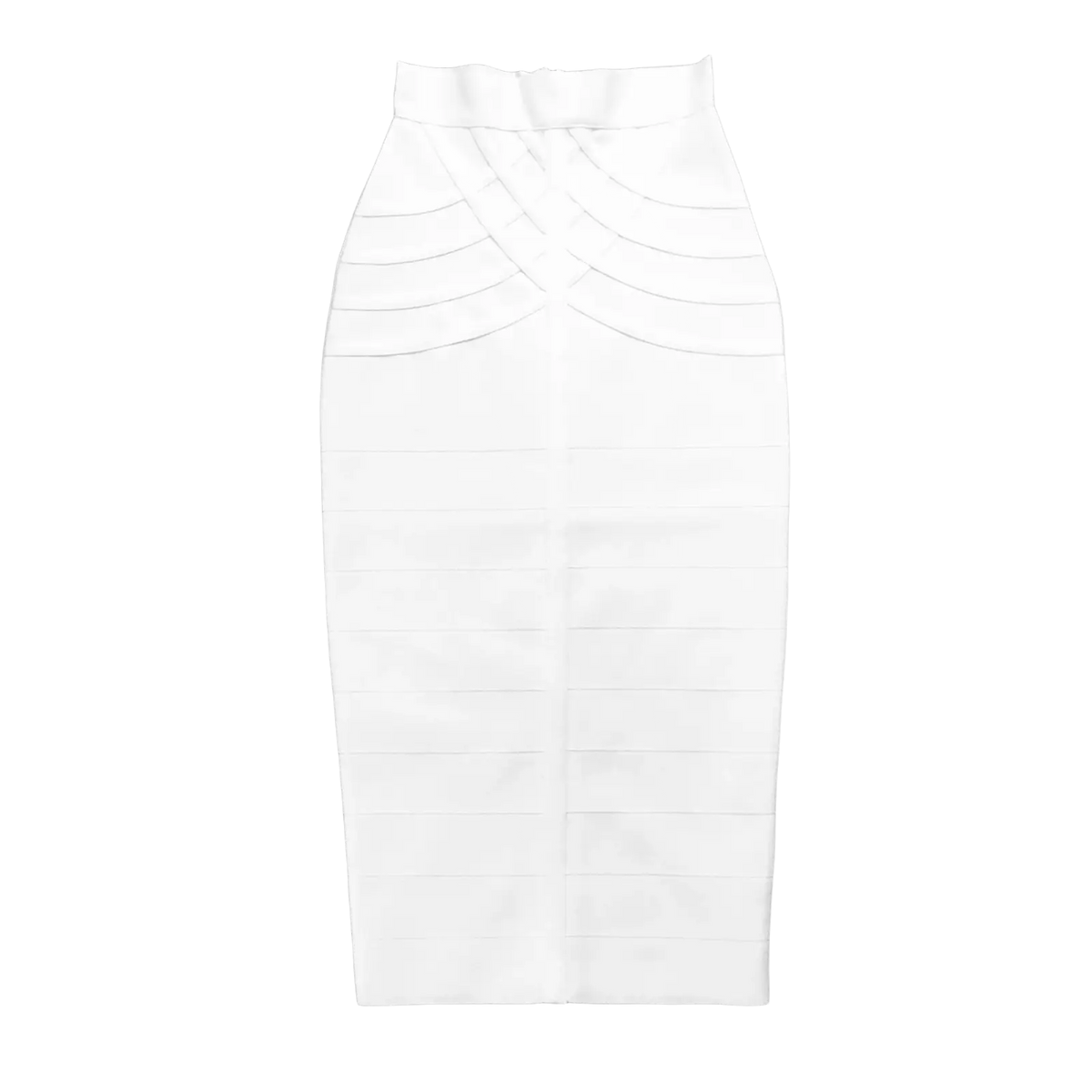 Women bandage midi skirt high waisted white bodycon pencil skirt with horizontal seam detailing