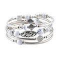 Set of four silver-toned women bangles with white marble natural stones and intricate metal charms multi layered bracelet