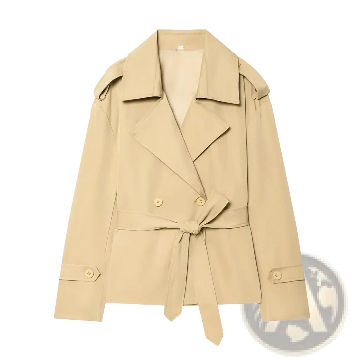 Beige women belted trench coat with double-breasted front casual chic outerwear for versatile wear