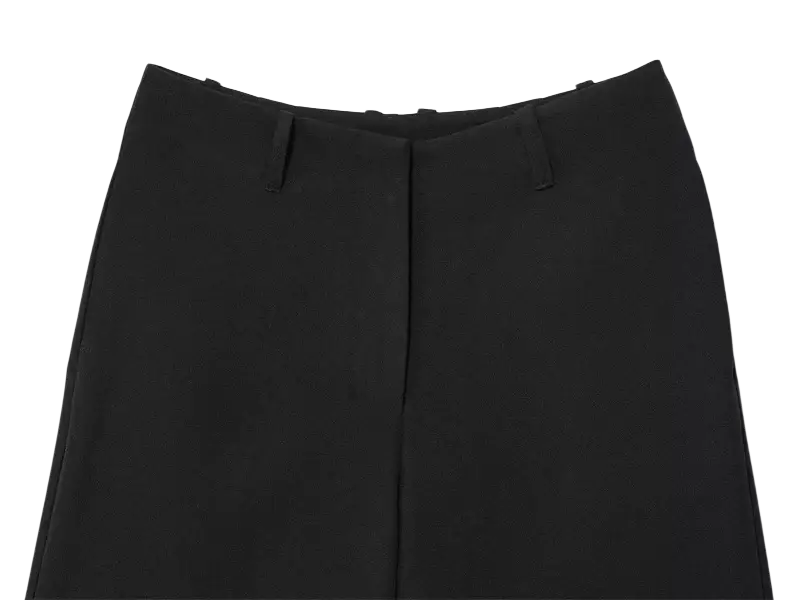 Women black casual knee length shorts with a tailored sleek minimalist design featuring subtle fabric creases
