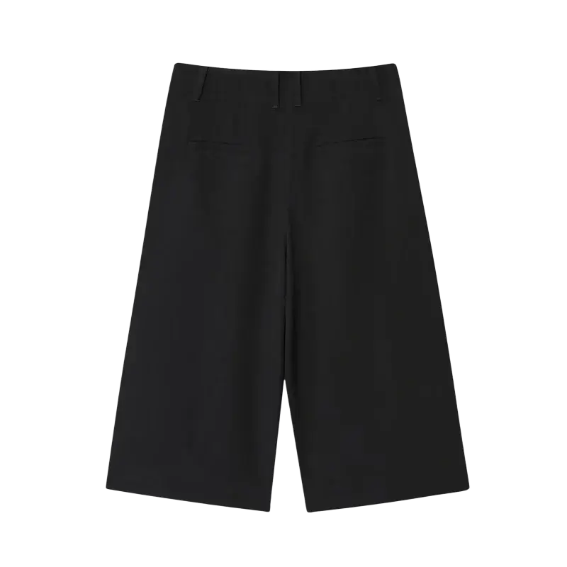 Women black casual knee length shorts with sleek minimalist design and clean stitching in wide-leg style