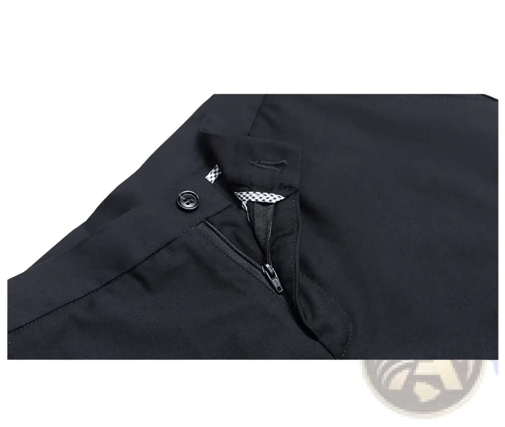 Women black formal office trousers with sleek zipper and subtle checkered lining in jacket style design