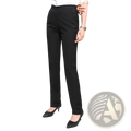 Women black formal office trousers with sleek fabric straight-leg cut and subtle creases for professional wear
