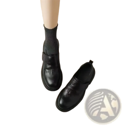 Women black leather platform loafers with matte finish slip-on design and thick soles for stylish comfort