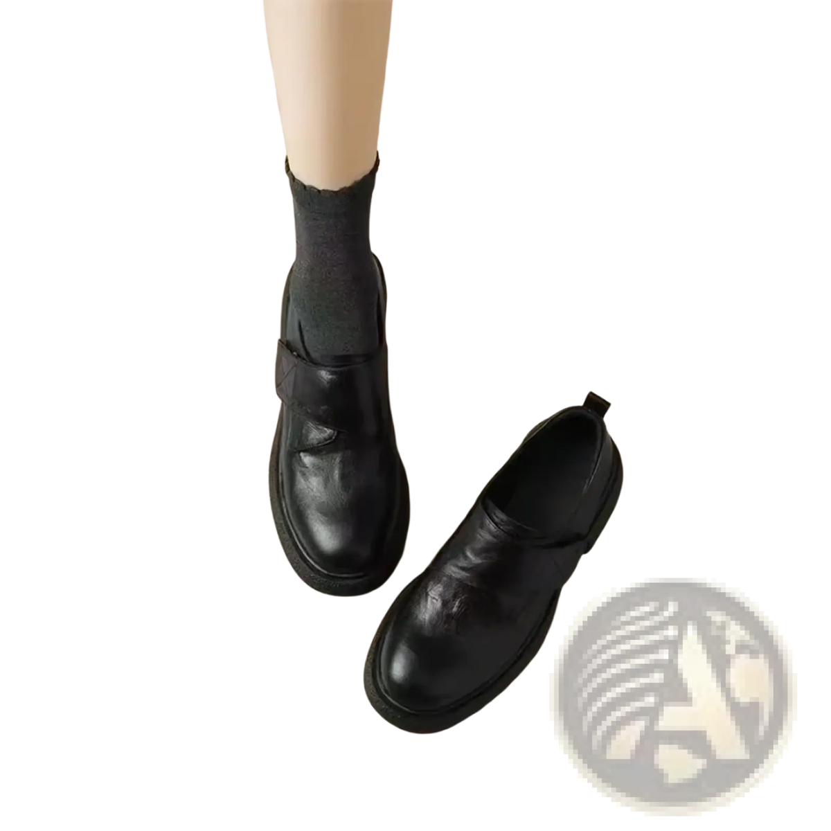 Women black leather platform loafers with matte finish slip-on design and thick soles for stylish comfort