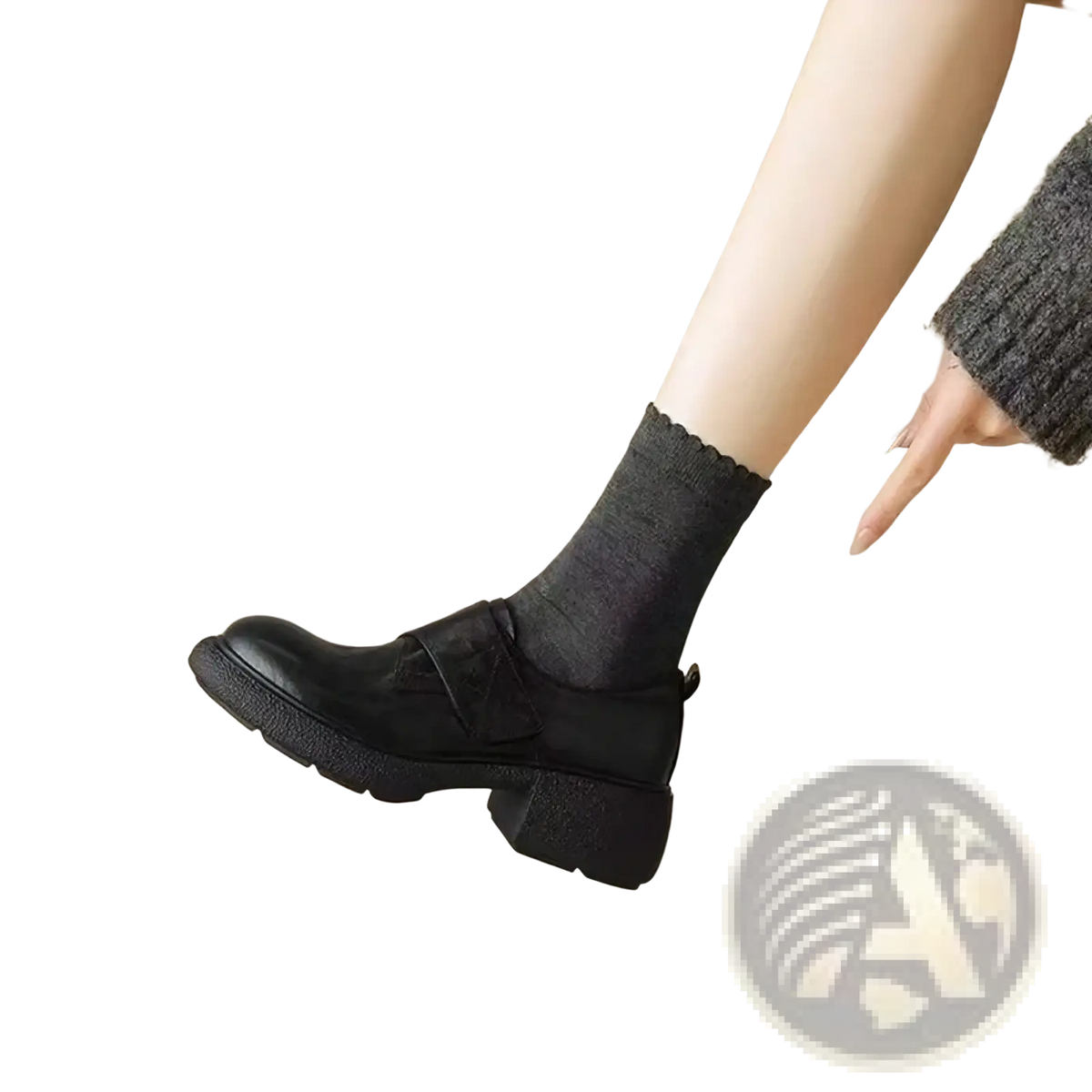 Black leather mary jane shoe with chunky heel and textured sole for women black leather platform loafers