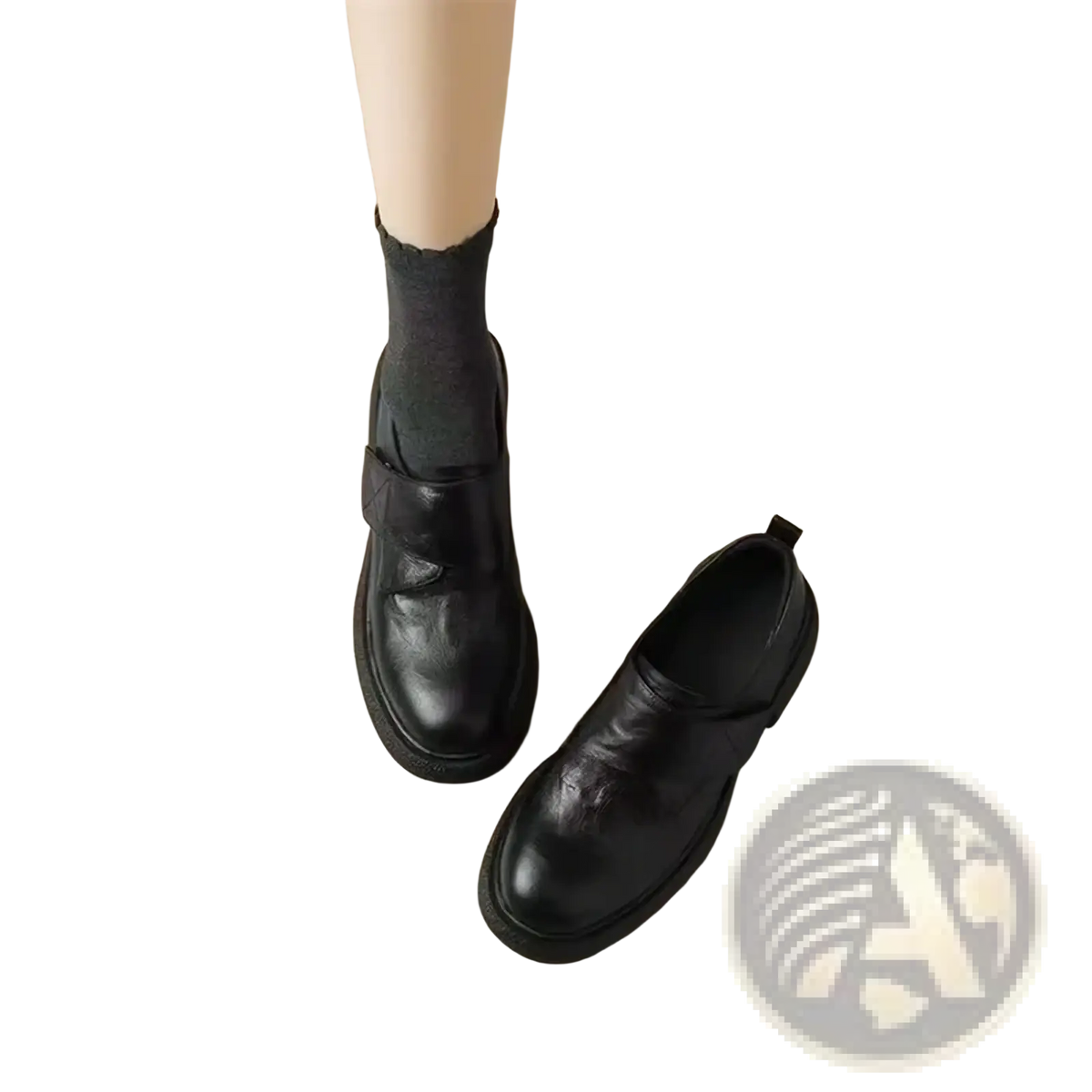 Women black leather platform loafers with a matte finish slip-on design and thick durable soles
