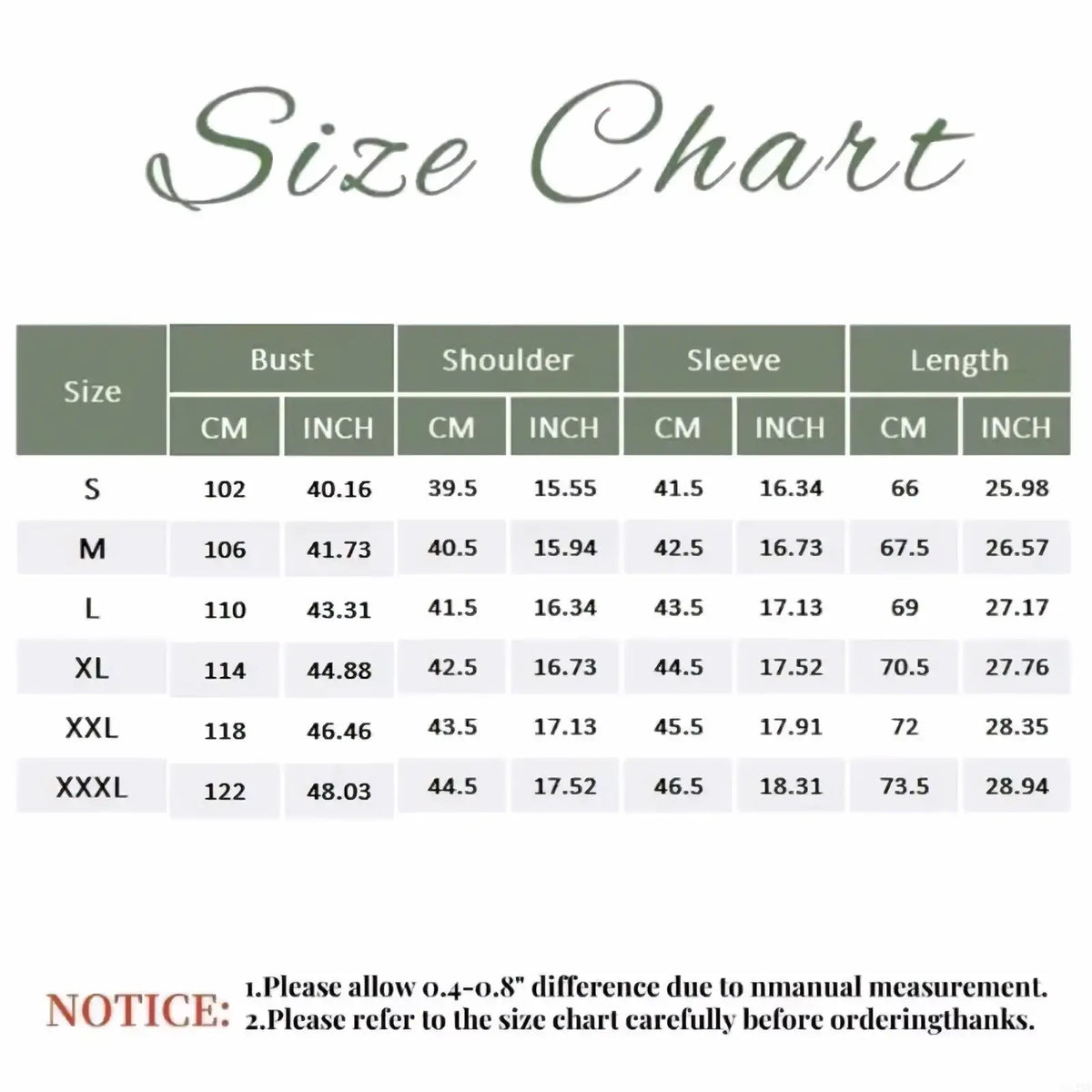 Size chart with measurements in centimeters and inches for women black single breasted blazer jacket sizes s to xxxl