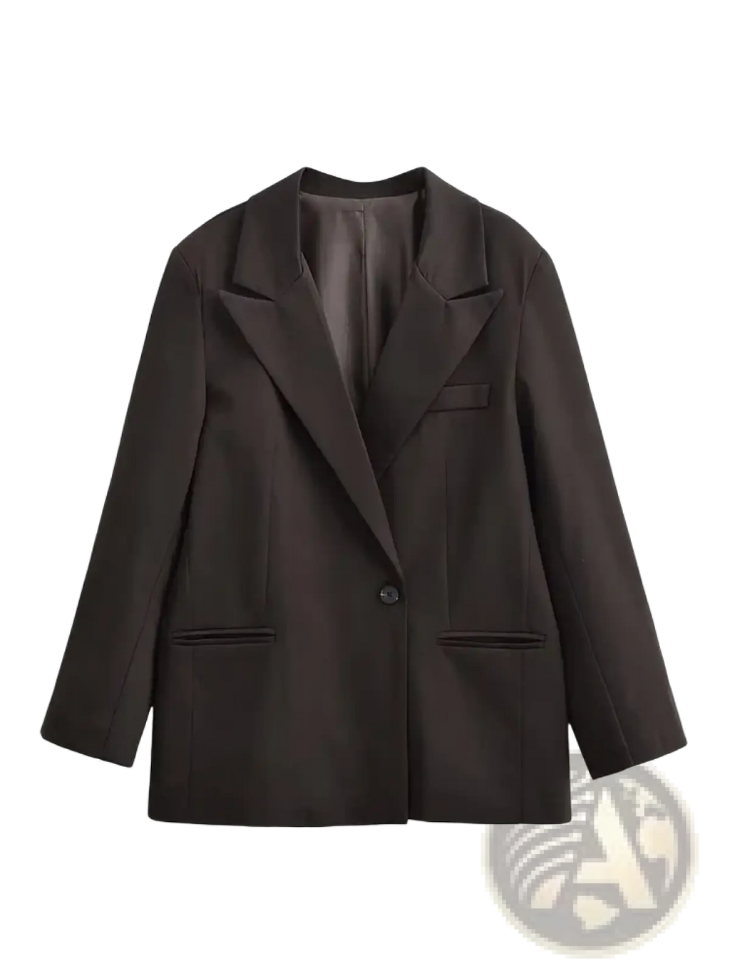 Women black single button blazer with structured lapels designed as formal outerwear in a sleek material