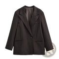 Women black single button blazer formal outerwear with structured lapels in sleek dark brown fabric