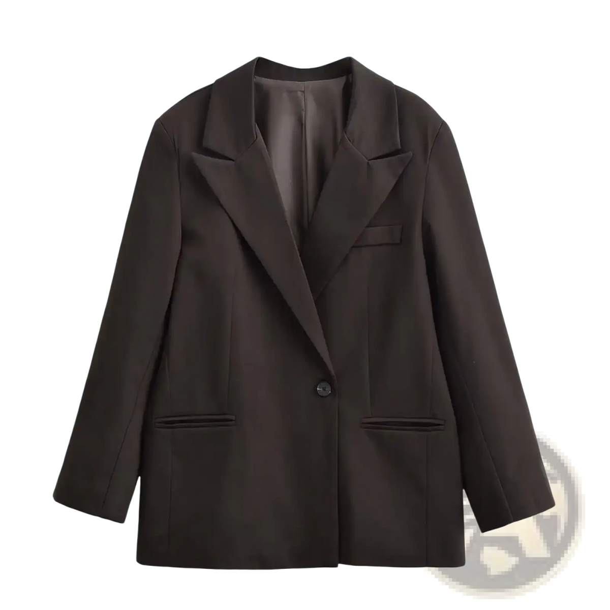 Women black single button blazer formal outerwear with structured lapels in sleek dark brown fabric