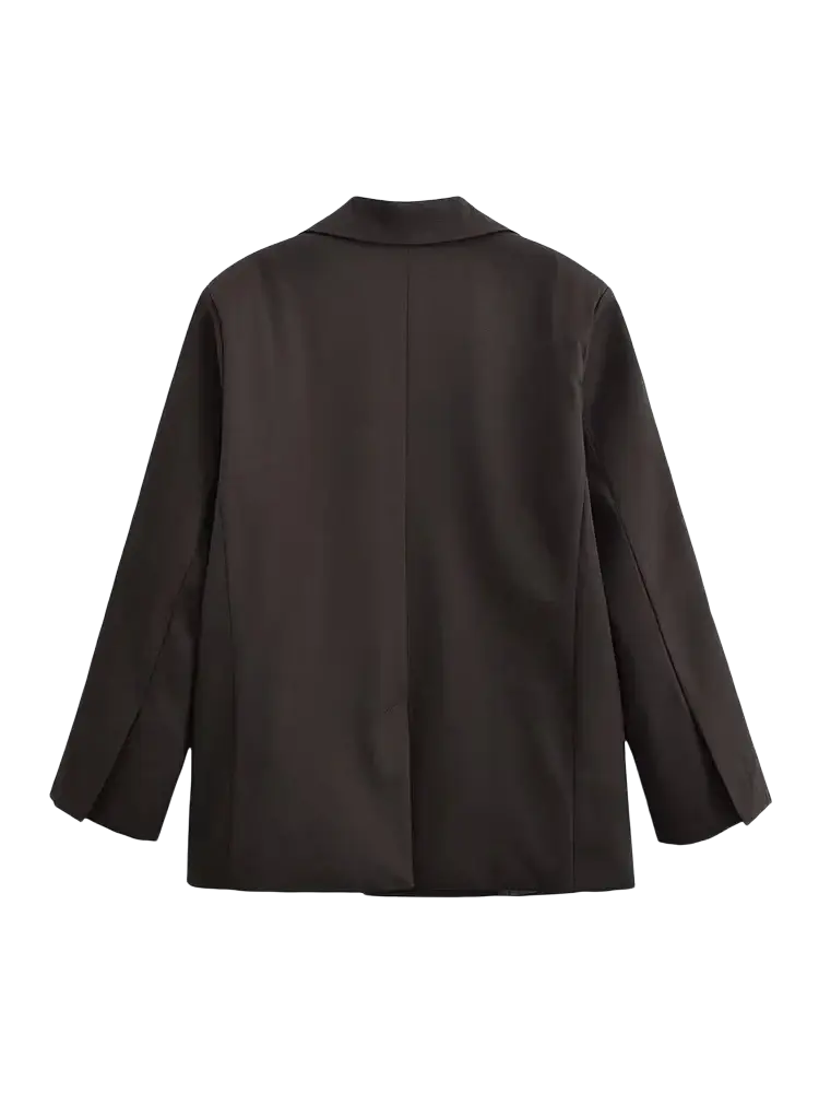 Women black single button blazer formal outerwear with a sleek minimalist design and structured shoulders