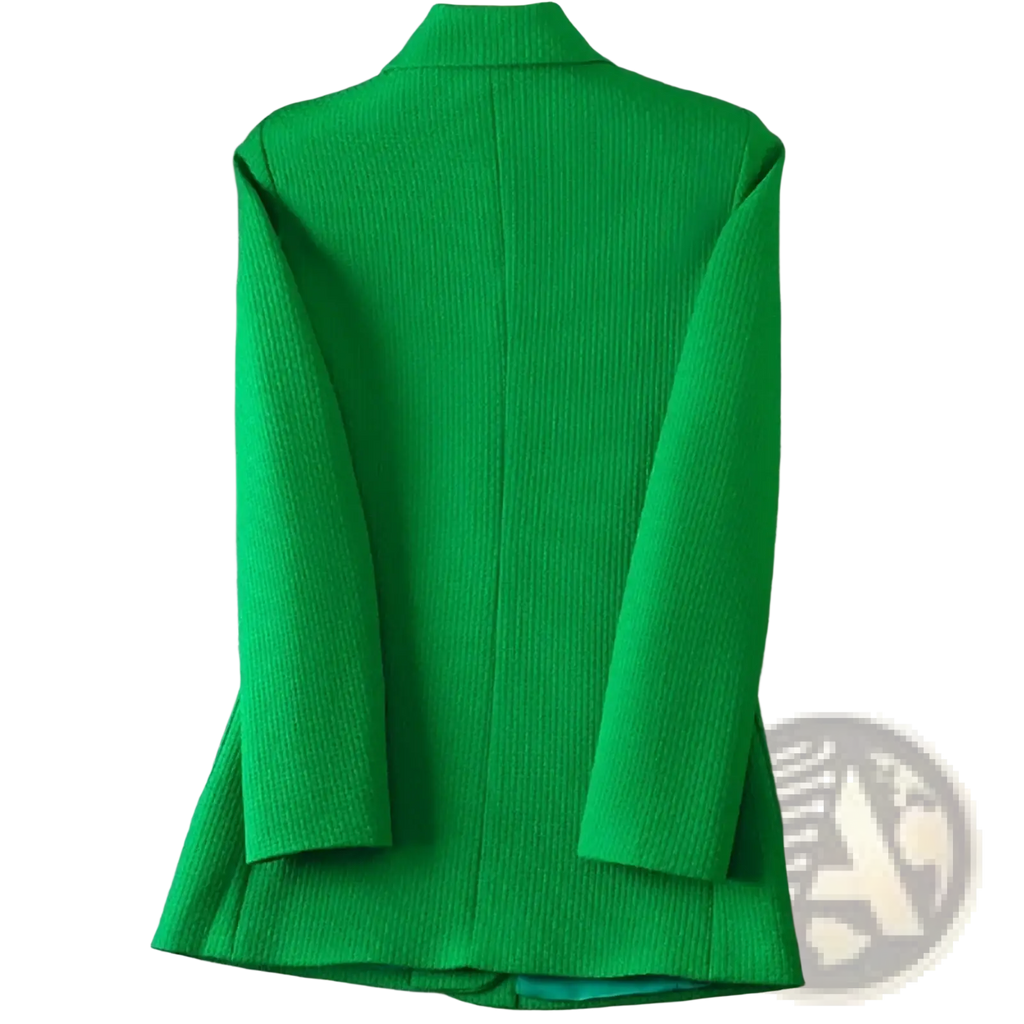 Women black solid knit blazer in vibrant green ribbed fabric with structured collar and long sleeves