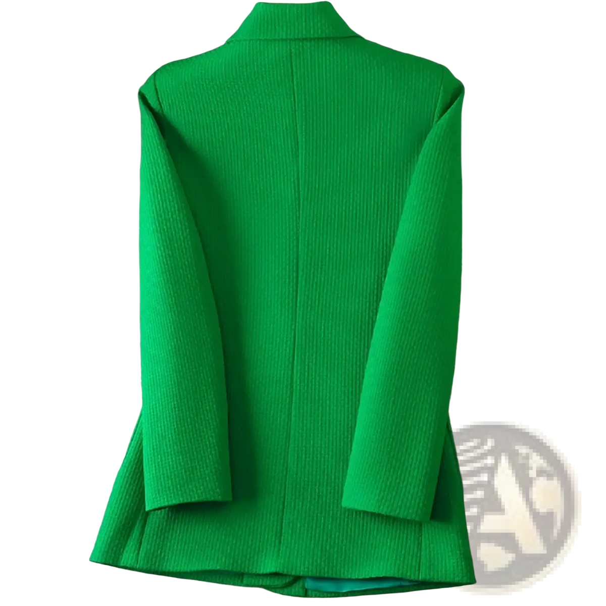Women black solid knit blazer in vibrant green ribbed fabric with structured collar and long sleeves