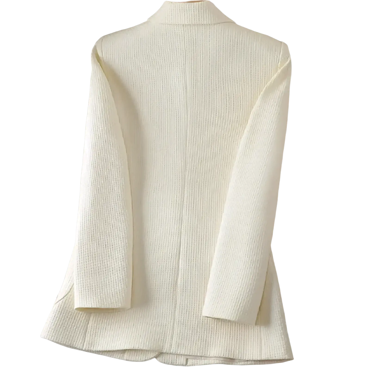 Women black solid knit blazer featuring a cream-colored ribbed knit fabric with a structured tailored fit