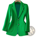 Women black solid knit blazer with vibrant green ribbed knit fabric and matching teal inner lining displayed