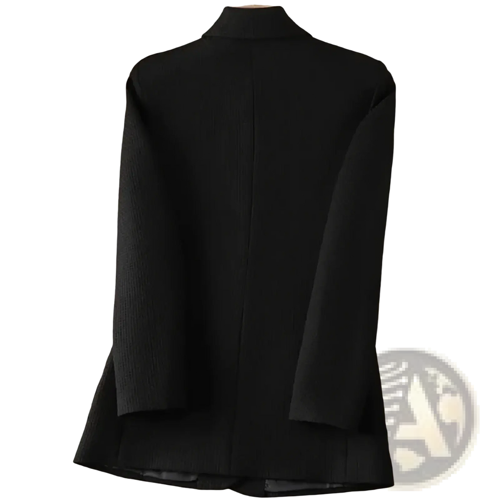 Women black solid knit blazer with structured fit and subtle texture in tailored design