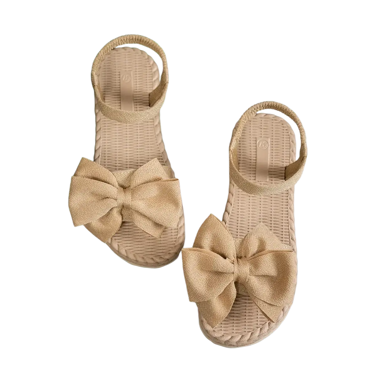 Beige woven women bow espadrille sandals flat summer shoes with matching fabric bow on the front