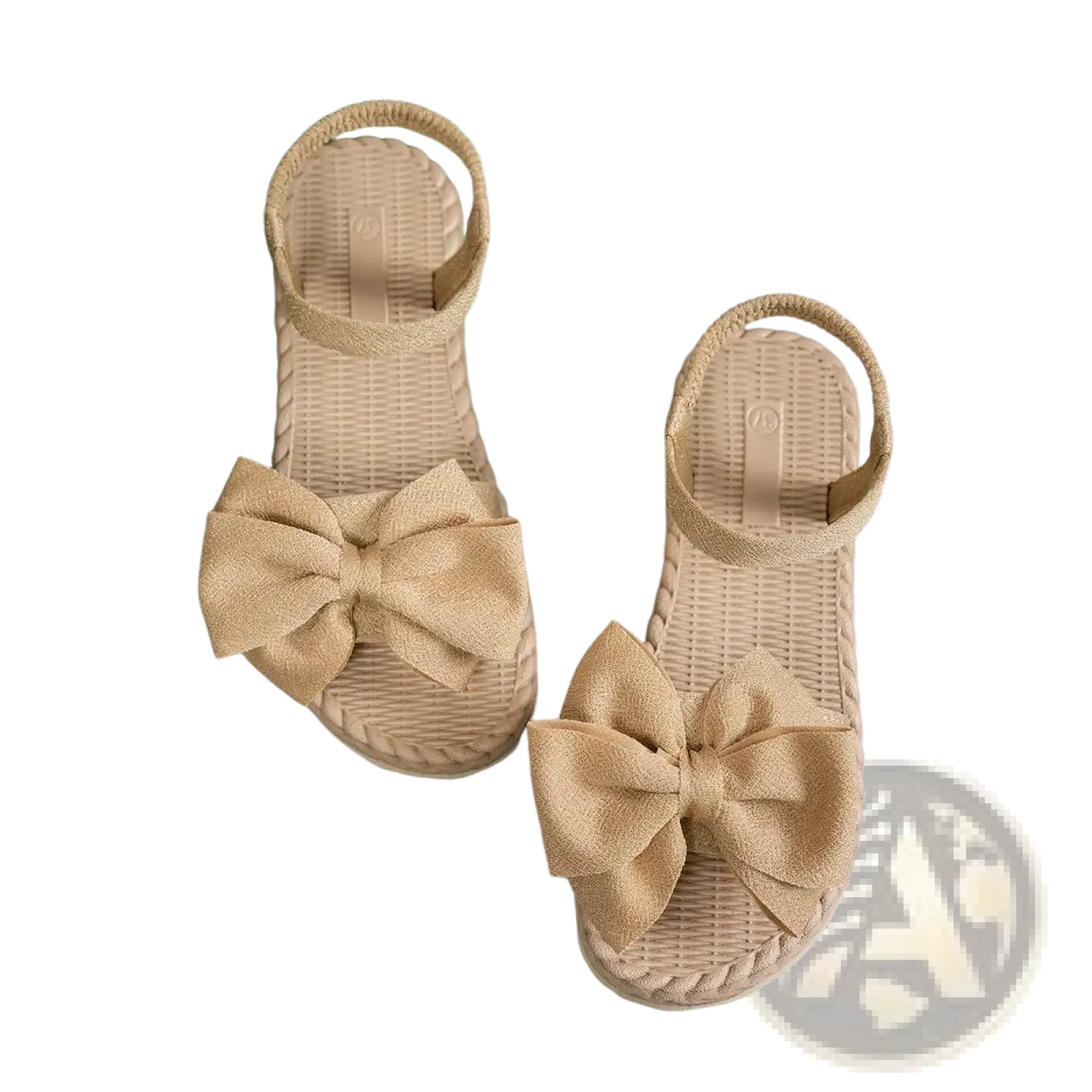 Beige woven women bow espadrille sandals flat summer shoes with matching fabric bow on the front