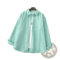 Women button down blouse long sleeve casual shirt in mint green with classic collar and rolled cuffs