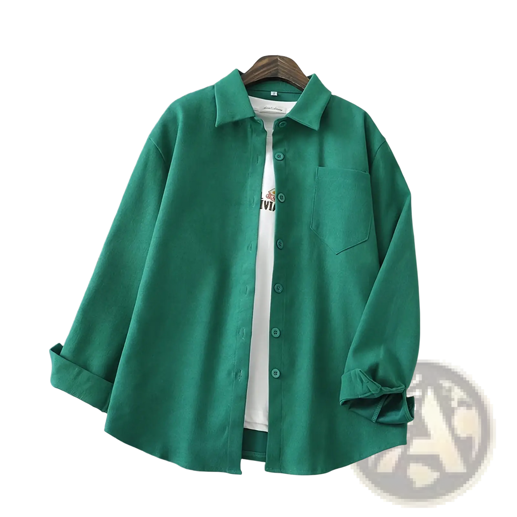 Women button down blouse long sleeve casual shirt in solid emerald green with classic collar and chest pocket