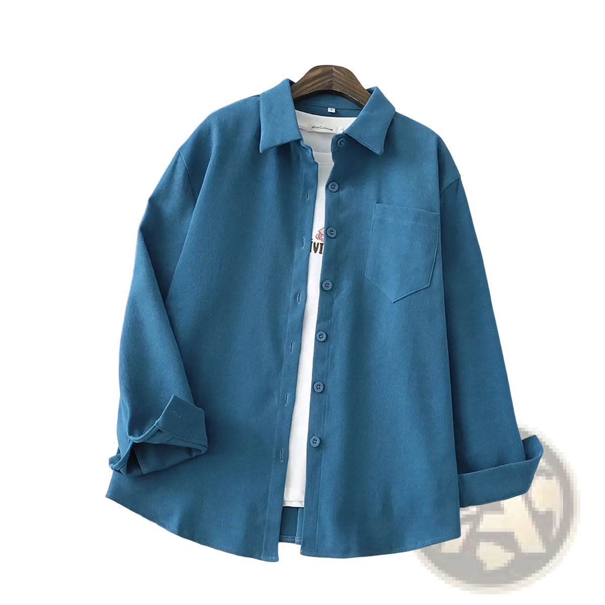 Women button down blouse long sleeve casual shirt in teal with classic collar and chest pocket