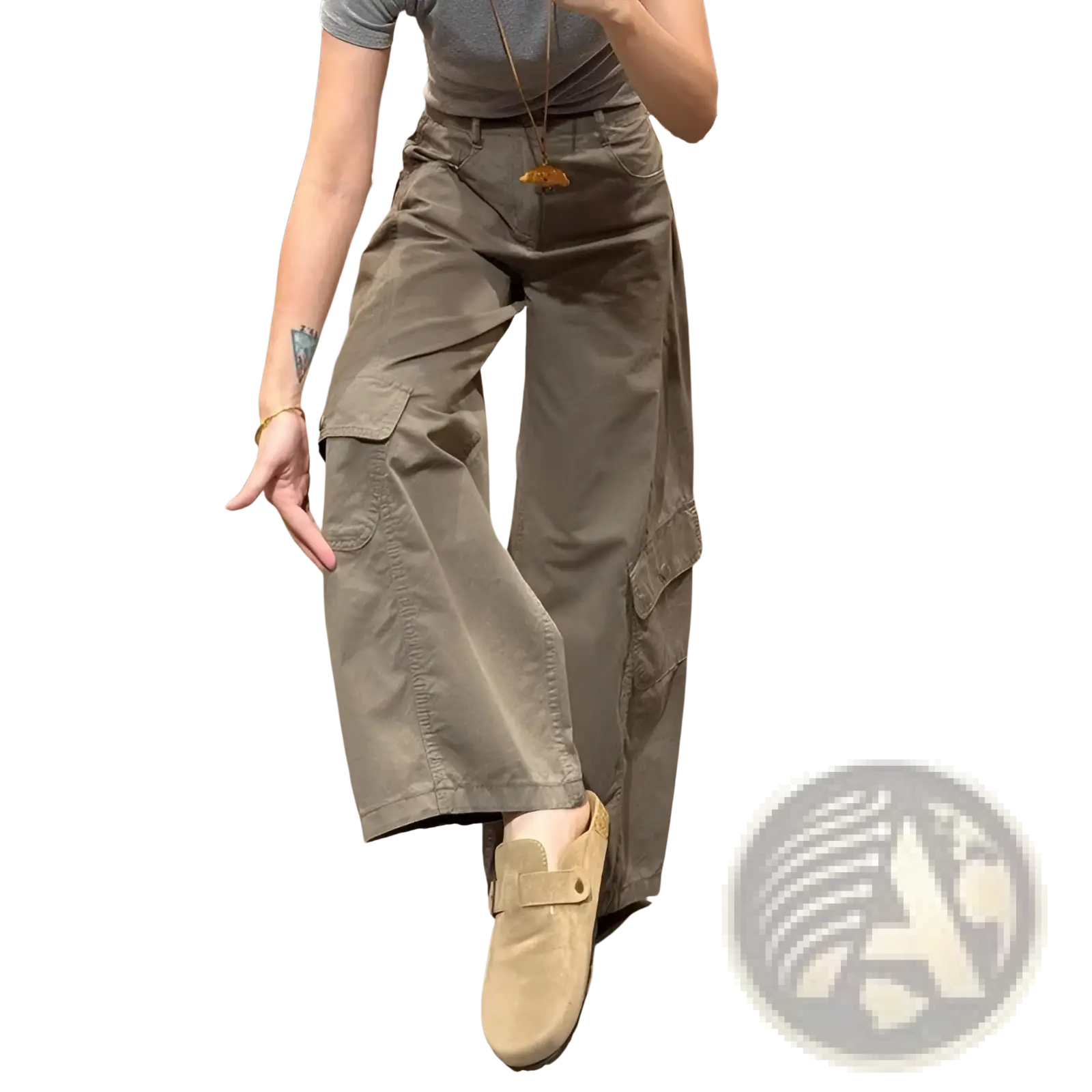 Women cargo pants high waist wide leg khaki with multiple pockets and relaxed fit in durable cotton fabric