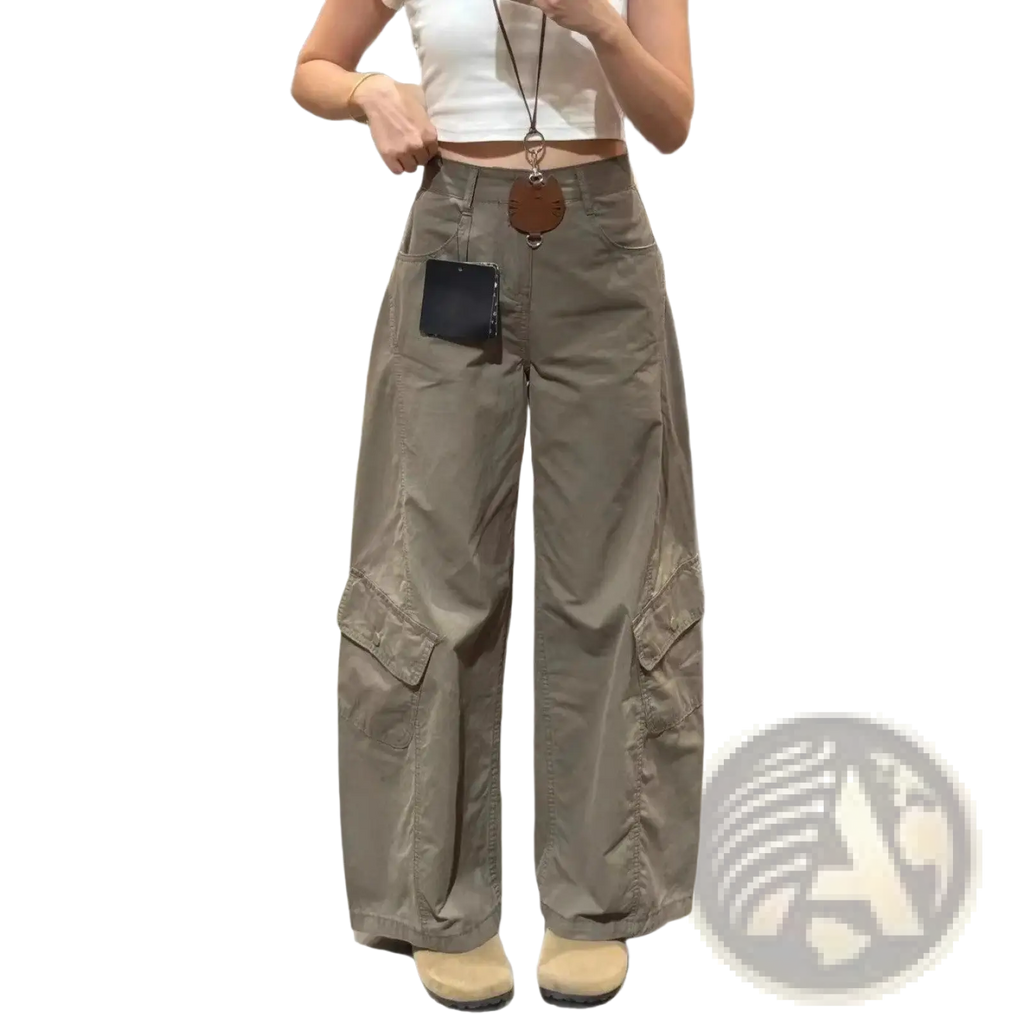 Women cargo pants high waist wide leg khaki with multiple pockets and relaxed fit in durable cotton fabric