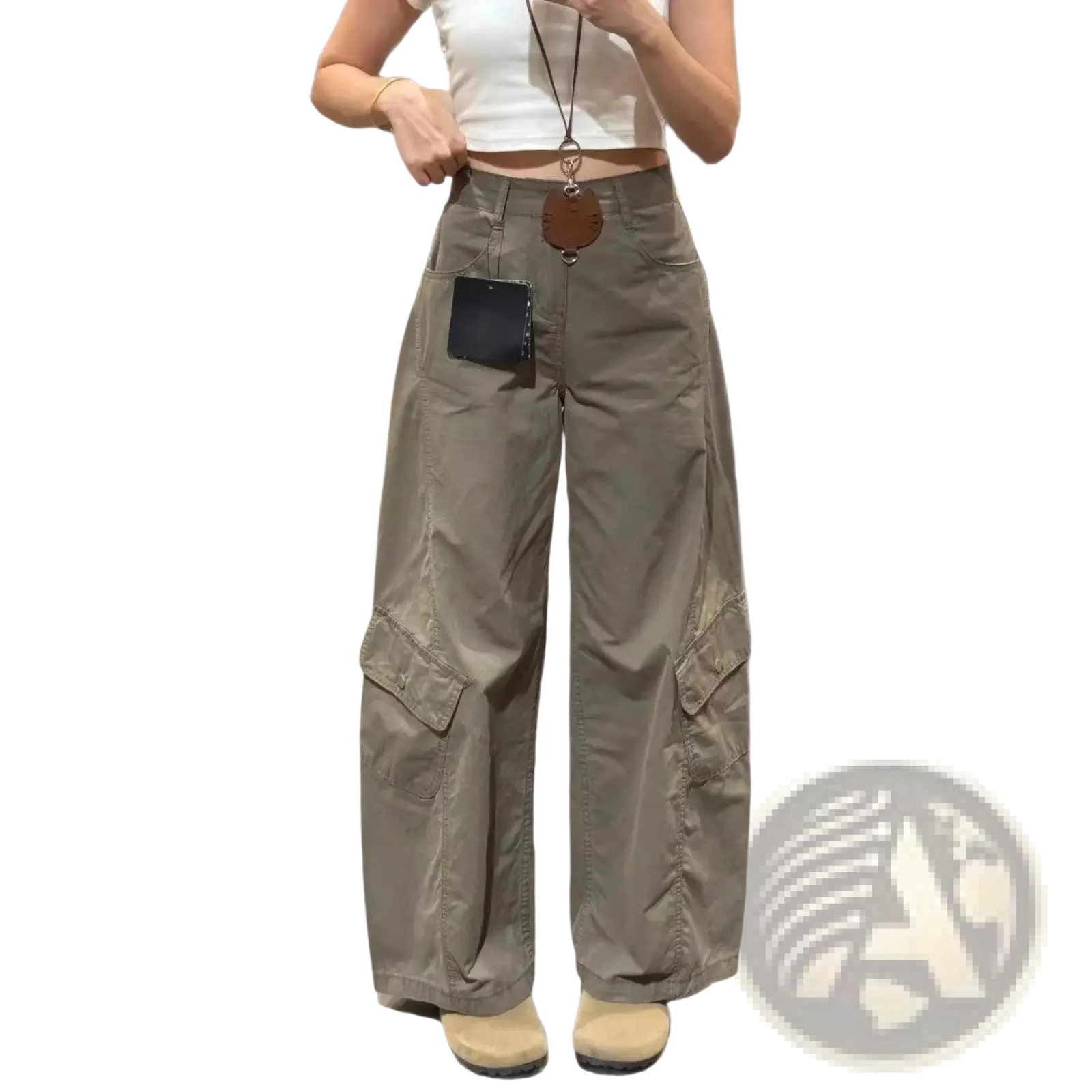 Women cargo pants high waist wide leg khaki with multiple pockets and relaxed fit in durable cotton fabric