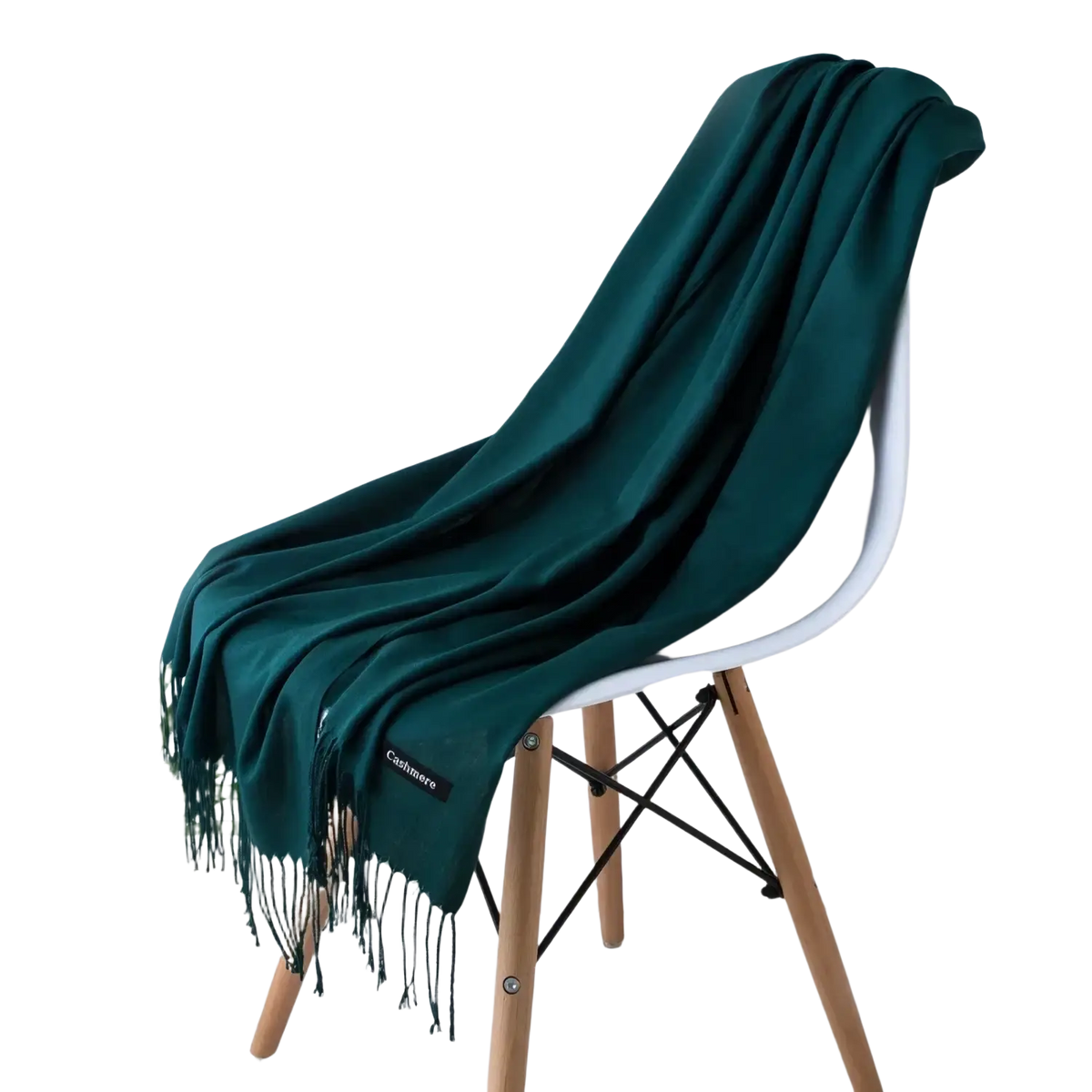 Deep emerald green cashmere feel winter scarf shawl with delicate fringe detailing for women