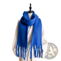 Vibrant royal blue women cashmere feel winter scarf shawl with soft texture and long fringe ends