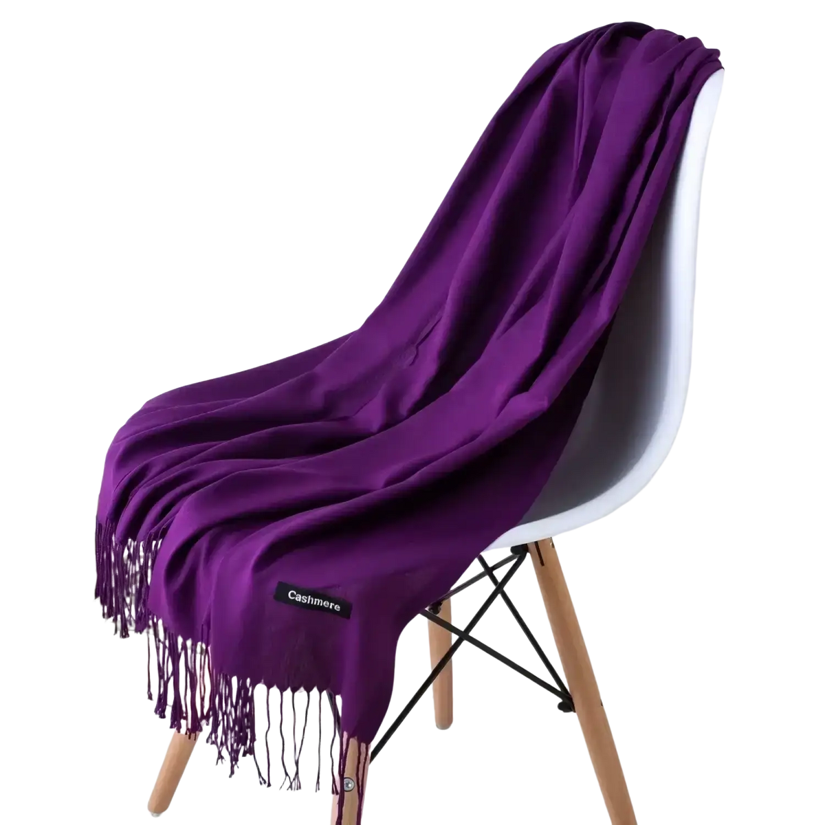 A rich purple cashmere feel winter scarf shawl with delicate fringe detailing for women