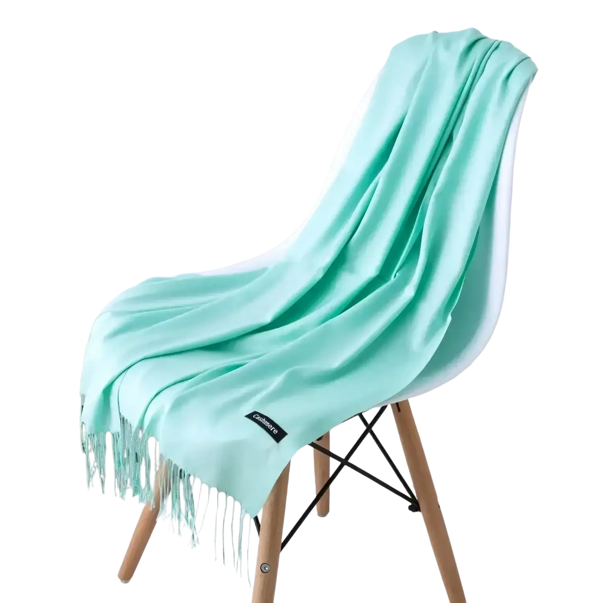 A soft mint green cashmere feel winter scarf with delicate fringe detailing for women winter use