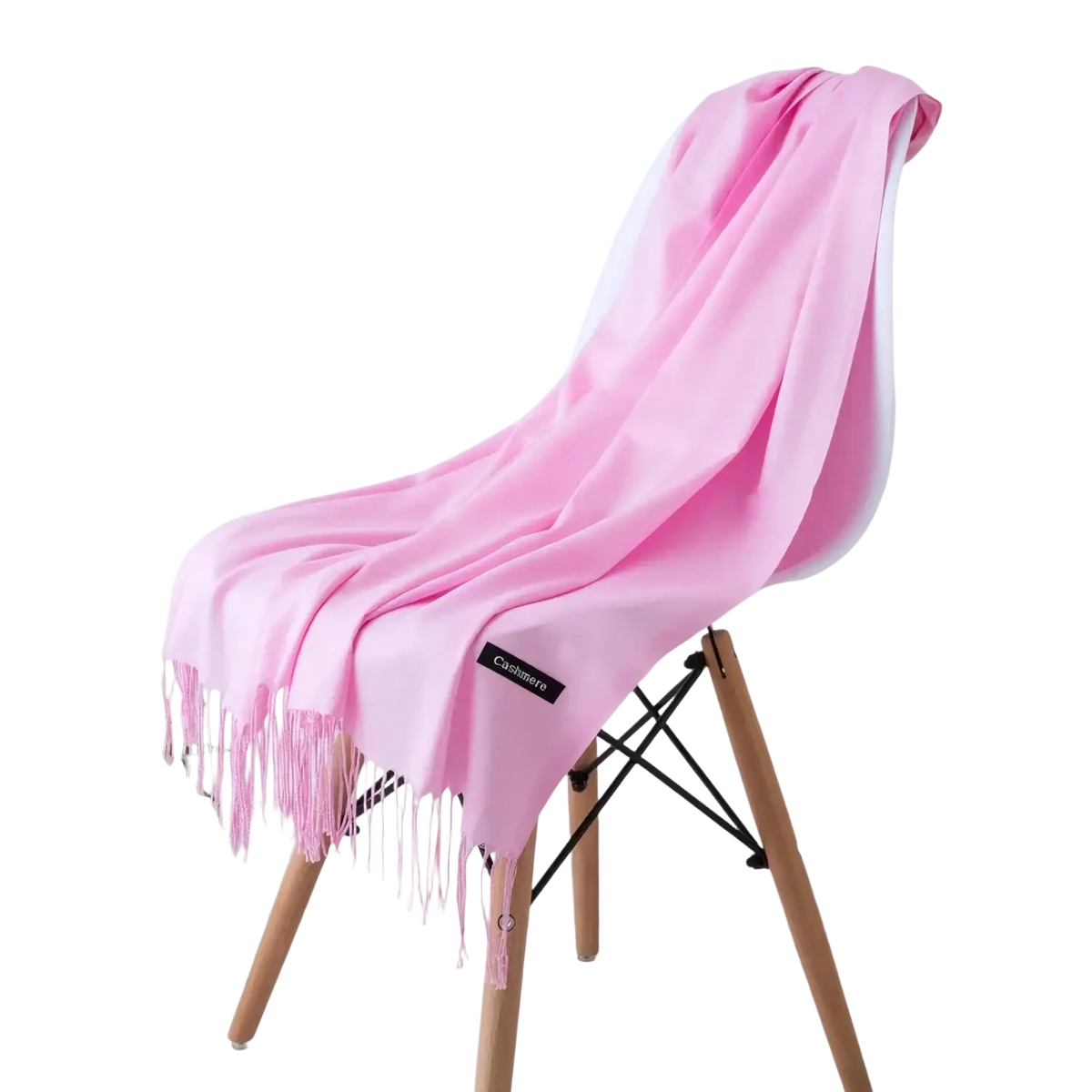 A soft pink cashmere feel winter scarf shawl with delicate fringe detailing for women