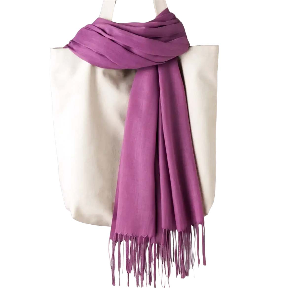A soft solid purple women cashmere feel winter scarf shawl with delicate fringe detailing