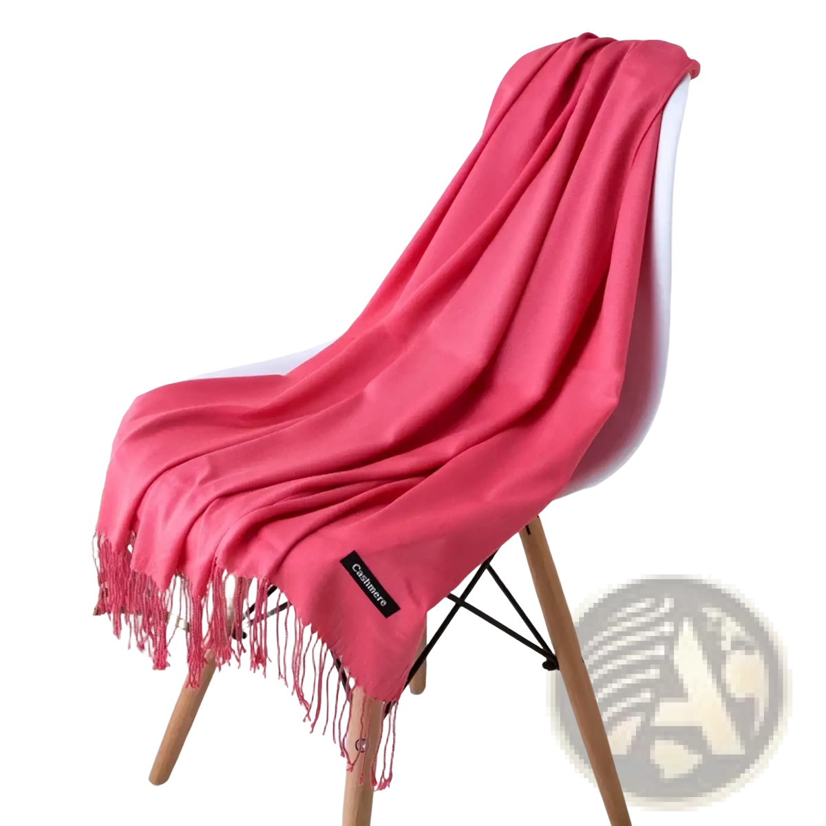 A soft vibrant pink cashmere feel winter scarf shawl with delicate fringe detailing and a subtle brand tag