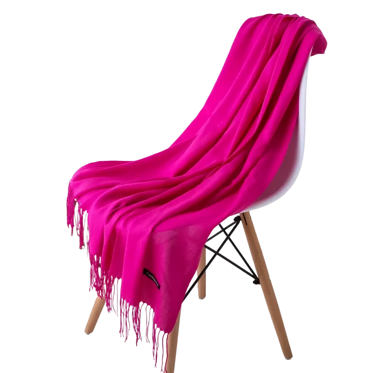 A vibrant fuchsia women cashmere feel winter scarf shawl with delicate fringe detailing made of soft cashmere material